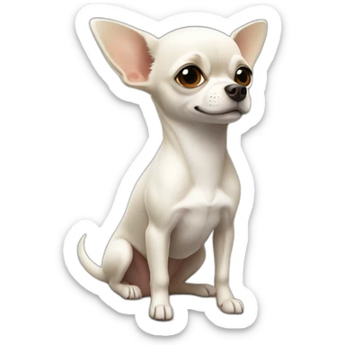 White short-haired, smooth-coated Chihuahua sitting attentively and obediently sticker