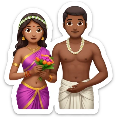 indian woman in saree and indian man in dhoti (shirtless) exchanging flower garlands  sticker