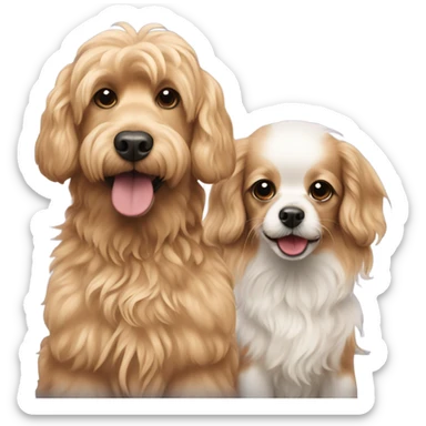 Two golden doodles and long haired chihuahua standing together sticker