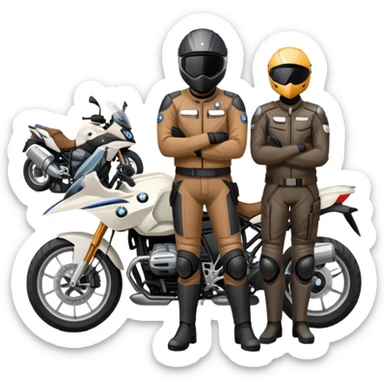 BMW motorcycles parked at a rest stop with riders taking a break sticker