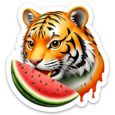 tiger eating watermelon sticker