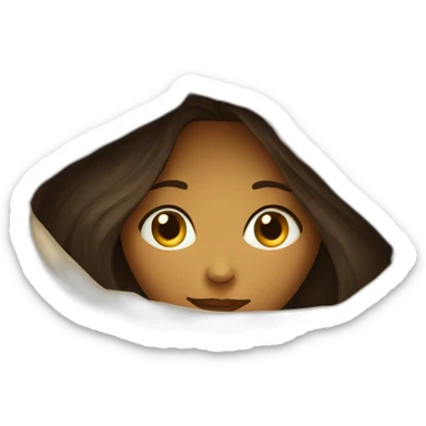A girl hiding under a cover sticker