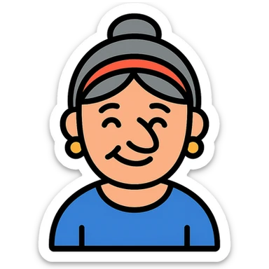 older woman with a big nose, smiling sticker