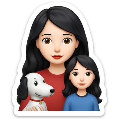 Una chica con cabello largo ondulado color negro con Snoopy al lado sticker