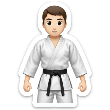 Traditional white karate gi with a black belt sticker