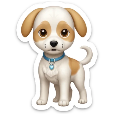 a full body white beagle x maltese x chi dog the size of a kelpie with light brown ears and a light brown patch on one eye sticker
