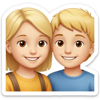 two children smiling at each other, happy and kind sticker