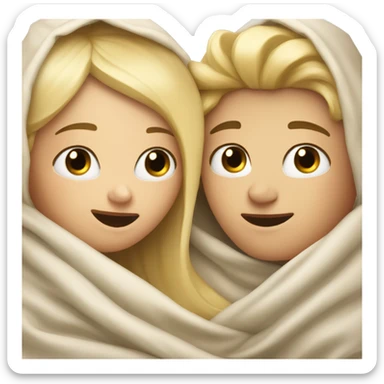 Blonde Girl and blonde boy cuddled under a Blanket sticker