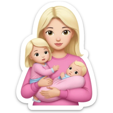 black hair mom and baby blonde girl realistic pink sticker