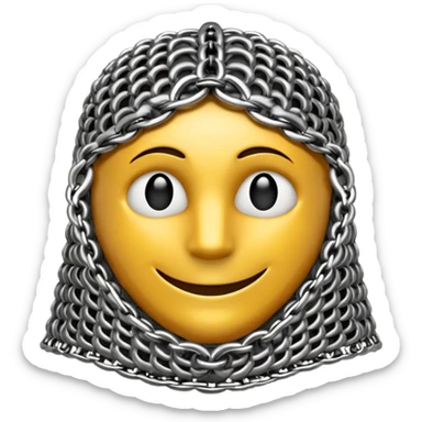 3D render of Medieval Coif, made of interlocking chainmail metal rings, wire mesh texture, visible holes and negative space, metallic silver and grey, high contrast shadows, emoji style, isolated on white background --v 6.0. sticker