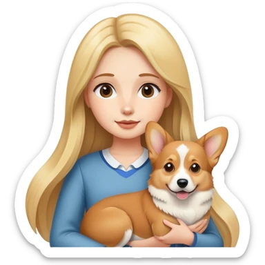 girl with long striaght blond hair hold a corgi sticker