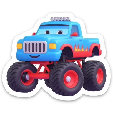 Blaze from Blaze and the Monster Machines in a 3D emoji style, shiny and playful sticker