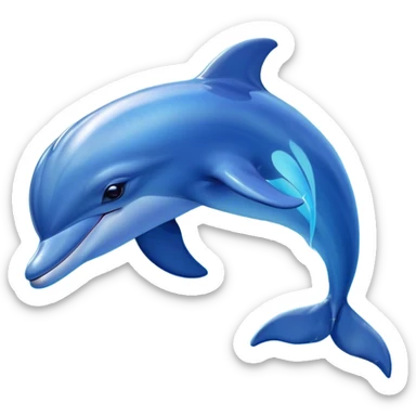 Beautiful and Majestic Dolphin Portrait Emoji, Radiating serene elegance and adorable charm with a graceful, streamlined form and luminous, glossy blue skin that shimmers under the sun, gentle, expressive eyes and a soft, content smile, Simplified yet exquisitely endearing features, highly detailed, glowing with a soft, majestic aquatic light, high shine, calm and enchanting, stylized with an air of timeless oceanic beauty, soft glowing outline, capturing the essence of a beautiful and majestic dolphin that embodies the pure magic of the sea! sticker