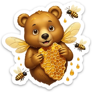 bear eating honeycomb with bees flying around sticker