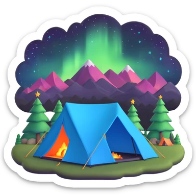 camping tent with aurora borealis in sky sticker