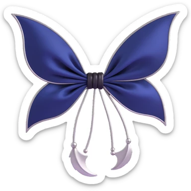 gothic bow, navy blue silk, silver bat brooch, black feather accents, mysterious and lush sticker