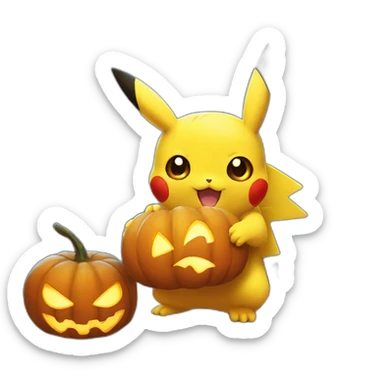 Cute Pikachu holding halloween pumpkin sticker