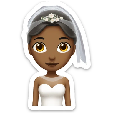 Bride with a narrow face, straight, medium-length hair, with a veil on her head and heart emojis in her eyes sticker