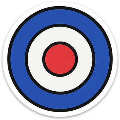 RAF roundel, classic British Royal Air Force insignia, concentric circles with blue outer ring, white middle ring, red center, clean and bold icon style sticker