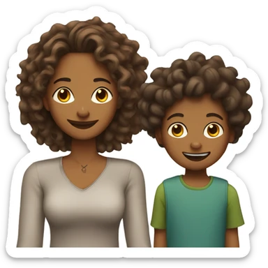 Brown skin mother with curly hair with man with dreads and little boy with a hair cut smiling sticker
