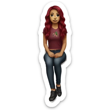 Beautiful tattooed burgundy long haired woman sitting on a bench sticker