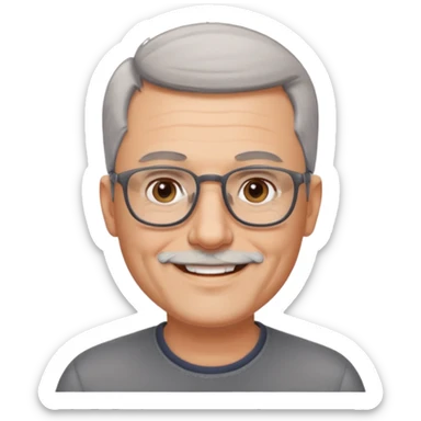 54 year old man, short shaved grey hair, full short shaved beard stuble, glasses sticker