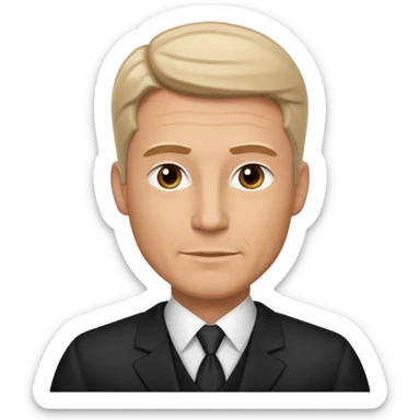 A very handsome successful white man in his 40s. Wearing black but not a suit. Looks like a lawyer. sticker