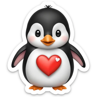 cute penguin with heart, smiling and saying 'Hello' sticker