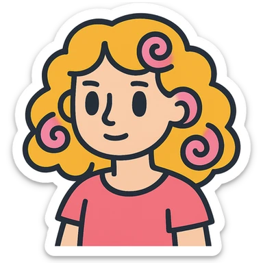 pale girl with medium-length curly blonde hair and baby pink swirls sticker