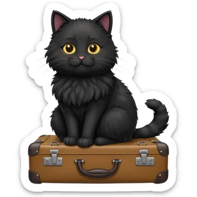 Black fluffy cat with suitcase in sun sticker