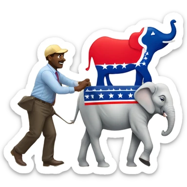 Voter getting off of mule then Voting for the elephant candidate  sticker