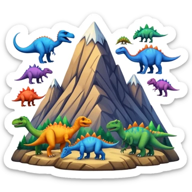 mountian with massive inks on it and many dinosaurs sticker