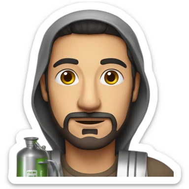 Arab man holding an oil canister sticker