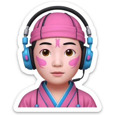 chinese Ming ancient with headphone, pink sticker