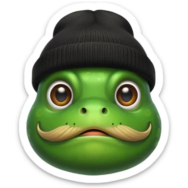 frog with beard and moustache and black beanie sticker