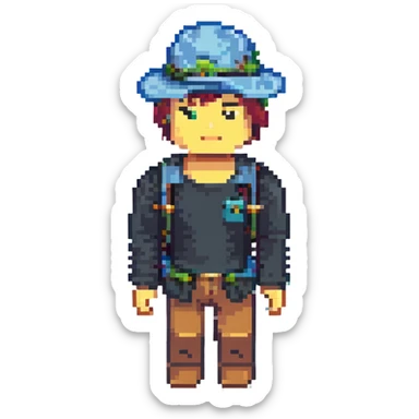 roblox character, blocky avatar, wearing a hat, playful pose, white background sticker