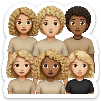 group of people  together ; men and women with brown, blonde, black hair- short hair, long hair and curly hairr wearing beige shirts aesthetic no collar, brown people, white people, black people sticker