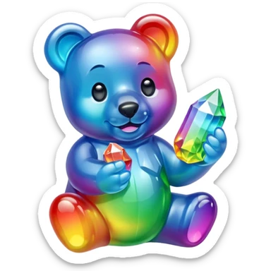 Rainbow Gummybear holding a crystal sticker