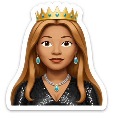 Queen Latifah with long light brown hair, black sequin outfit sticker
