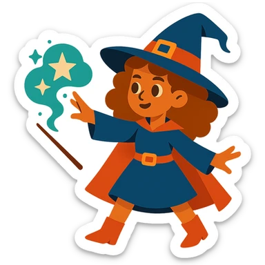 witch with caramel brown curly hair, casting a spell sticker