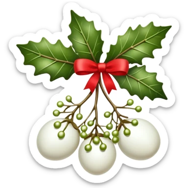 mistletoe with white berries and with red ribbon sticker