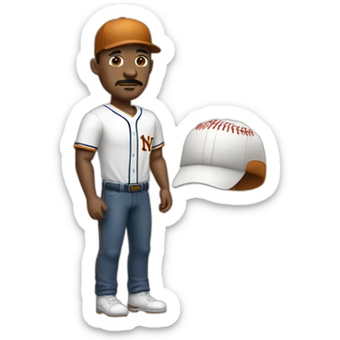 white man with brown chops and ny baseball cap and mustache sticker