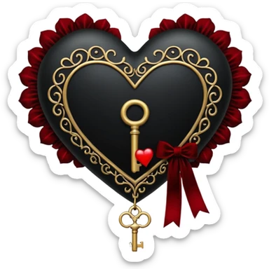 black heart with a gothic key and velvet ribbon, dark romance sticker