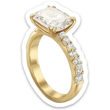 Gold band Elongated Cushion cut diamond ring sticker