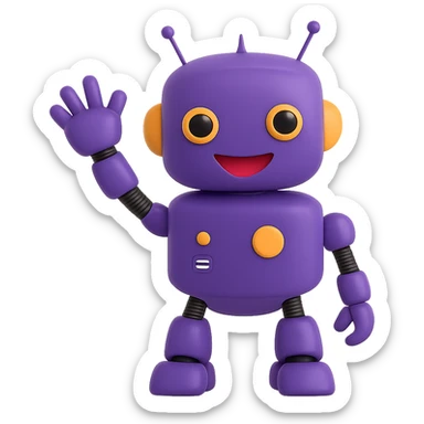 Make the cute robot with a big smile wave. The original style is 3D emoji style with a shiny, fluent, plastic look. Keep the 3D emoji style look while making the robot wave and remove the background. sticker