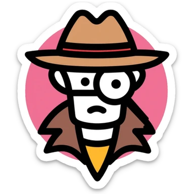 Detective with magnifying glass and hat sticker