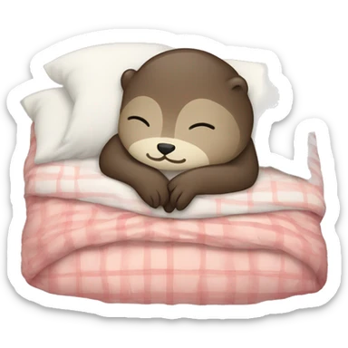Sleepy Otter with pijama tucked in bed sticker