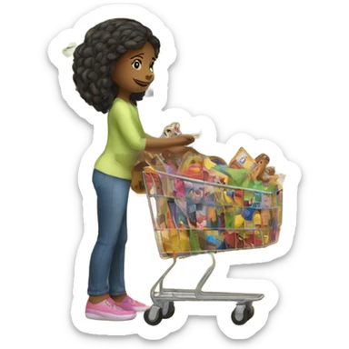 Girl buying a lot of toys sticker