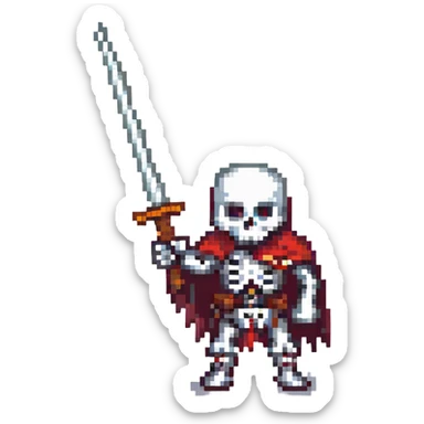 skeleton warrior wielding a sword, pixel art style sticker