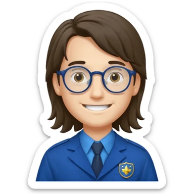 scout boy long hair spectacled blue uniform sticker